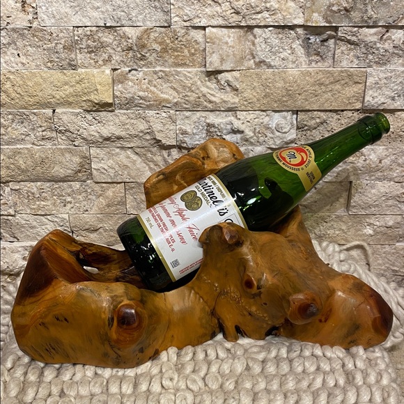 Burl Wood Bottle Cradle || Hand-Carved Root Sculptural - Picture 3 of 10
